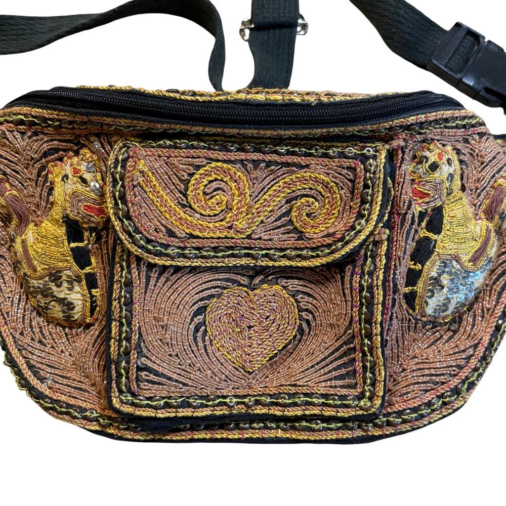 Singha Lion Thai Folklore Beaded Fanny Pack BOHO Handmade - Made in Thailand - Picture 2 of 9